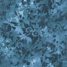 an abstract blue background with flowers and leaves