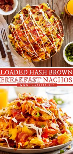 loaded hashbrown breakfast nachos with bacon and cheese