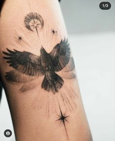 a black and white photo of a bird on the back of a woman's arm