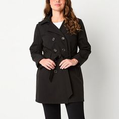 This Liz Claiborne women's softshell trench jacket is a versatile and stylish addition to your wardrobe for the cooler months. Made from a lightweight woven fabric for a fitted-fit, it features a notch lapel, long sleeves, two front slip pockets, a button-front, and a belted waist that accentuates the figure. Wear it with jeans and boots for a chic look.Features: BeltedClosure Type: ButtonFit: FittedPockets: 2 Front Slip PocketsSleeve Length: Long SleeveWarmth Factor: LightweightApparel Length: Trench Jacket, Refashion Clothes, Soft Shell Jacket, Liz Claiborne, Belts For Women, Jeans And Boots, Woven Fabric, Trench Coat, Coats Jackets