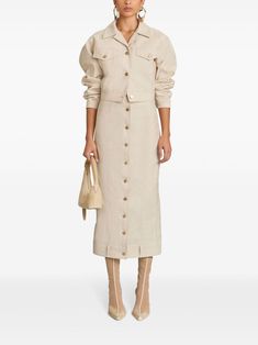 Cult Gaia Daphne Jacket | Neutrals | FARFETCH ZA Beige Long Sleeve Cropped Jacket For Work, Chic Beige Cropped Jacket With Pockets, Chic Cropped Beige Jacket With Pockets, Classic Beige Collared Cropped Jacket, Beige Collared Classic Cropped Jacket, Beige Classic Collared Cropped Jacket, Classic Beige Cropped Jacket With Pockets, Beige Buttoned Cropped Jacket For Work, Office Beige Cropped Jacket