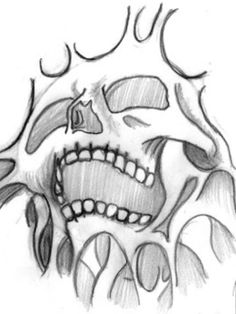 a drawing of a skull with an open mouth