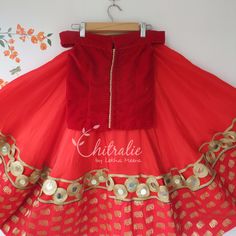 This ethnic lehenga featuring ELEPHANT hand worked Red Velvet Choli and ELEPHANT boarder Banarassi Brocade Skirt accompanied with an Exquisite Embroidered Dupatta. Please Visit My Shop For More Unique Collection https://www.etsy.com/shop/Chitralie Fabric and Work Choli: Red velvet Off-the shoulder choli embellished with a beautiful handwork of elephant design done by a well trained artisan from West Bengal. The choli is lined in soft cotton fabric and ties at the back. There Potri buttons gives Anarkali Skirt With Resham Embroidery For Navratri, Festive Red Lehenga With Dori Work, Festive Resham Embroidered Traditional Drape Skirt, Festive Traditional Drape Skirt With Resham Embroidery, Festive Resham Embroidery Traditional Drape Skirt, Transitional Red Embroidered Lehenga, Fitted Sharara With Resham Embroidery For Festivals, Anarkali Skirt With Resham Embroidery, Bollywood Saree Skirt With Resham Embroidery