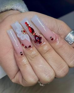 Latino Nail Designs, Nail Inspo Latina Red, Latina Nail Designs Red, Mexican Nails, Newborn Pacifier, S Nails, Tapered Square Nails