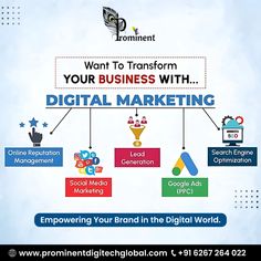 an advertisement for digital marketing with the words,'how to transform your business with digital marketing