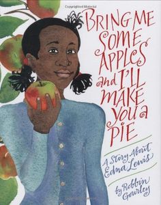 an illustration of a woman holding apples in front of her face with the words bring me some apples and make you a pie