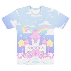 Have your own trip to the Cloud Castle with Kirara in this dreamy tee~ You can find more of Kirara and friends in my shop! * 95% polyester, 5% elastane * Premium knit mid-weight jersey * Regular fit Cute All Over Print Crew Neck T-shirt, Cute Crew Neck T-shirt With All Over Print, White Unicorn Print Crew Neck Top, Multicolor Unicorn Print Crew Neck T-shirt, Fairy Kei Aesthetic, Cloud Castle, Cloud Kingdom, Fancy Sweater, Space Grunge