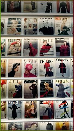 the wall is full of magazines and hats for women's fashions in paris, france