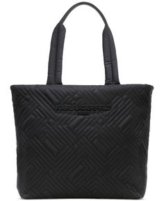 in stock Nylon Tote Bags, Quilted Tote Bags, Karl Lagerfeld Paris, Quilted Totes, Nylon Tote, Medium Tote, Purse Accessories, Black Tote Bag, Womens Tote Bags