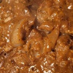 meat and gravy in a brown sauce