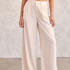 50% Polyester 50% Rayon Chic Relaxed Fit Wide Leg Pants For Spring, Versatile Neutral Pants For Summer, Versatile Neutral Summer Pants, Versatile Spring Bottoms For Business Casual, Versatile Bottoms For Business Casual In Spring, Versatile Business Casual Bottoms For Spring, Summer High-waisted Pants For Business Casual, High-waisted Pants For Business Casual Summer, Summer Business Casual High-waisted Pants