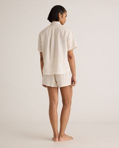 Relaxed, soft, and ultra-comfortable, our 100% European Linen Shorts Pajama Set is the perfect addition to your loungewear collection. Made from the highest quality linen and sustainably sourced from Europe, these pajamas are lightweight, breathable, and comfortable. Linen is also naturally temperature regulating, so these PJs are perfect 365 days a year. Bonus: our linen fabric is also highly durable, ensuring that these pajamas will last for many seasons to come.  | Quince | Women's 100% Europ Shorts Pajama Set, European Linens, Womens Pyjama Sets, Short Pajama Set, Womens Loungewear, Linen Shorts, Pajama Shorts, 365 Days, Quince