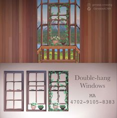 an advertisement for double hung windows in front of a window with vines on the outside