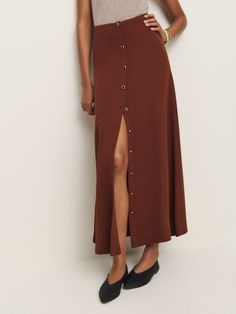 Wear the skirt. Shop the Andi Low Waist Maxi Skirt, a sustainable skirt from Reformation. Low Waist Maxi Skirt, Low Rise Maxi Skirt, Fig Jam, A Button, Crepe Fabric, New Tops, Jean Skirt, Low Waist, Skirt Pants