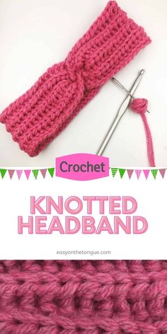 the crochet knotted headband has been made with yarn and is ready to be