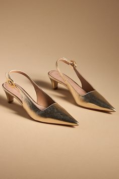 Leather upper, sole Buckle styling Imported | Pointed-Toe Slingback Heels by Anthropologie in Gold, Women's, Size: 37, Leather Wedding Boards, Shoes Heels Classy, Heels Classy, Slingback Heels, Point Shoes, Pointed Toe Shoes, Slingback Heel, Slingback Pump, 50 Fashion