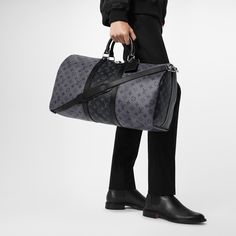 LOUIS VUITTON® - Keepall Bandoulière 50 - Monogram Eclipse Reverse Mens Louis Vuitton, Mens Weekend Bag, Louis Vuitton Store, Reverse Canvas, Louis Vuitton Official Website, Cabin Bag, Louis Vuitton Keepall, Louis Vuitton Official, Weekender Bag