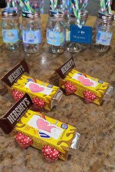 three hershey's candy bars on a counter