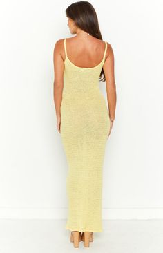 Midi Length Beach Cover-up Dress For Vacation, Beach Cover-up Midi Dress For Vacation, Beachy Midi Dress For Brunch During Beach Season, Yellow Sleeveless Beach Cover-up Dress, Beachy Sleeveless Midi Dress As Beach Cover-up, Yellow Sundress For Summer Beach Cover-up, Fitted Yellow Beach Cover-up Dress, Vacation Beach Cover-up Midi Dress, Yellow Dresses For Spring Beach Party