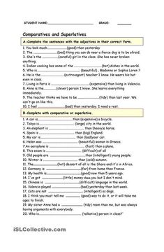 the worksheet for comparing two different subjects