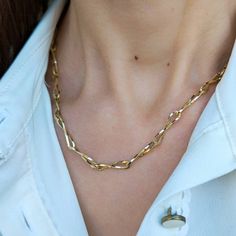 "Paperclip Chain 14K Solid Gold Necklace*Layering Link Chain* Long Link Necklace*Chunky Link Necklace* Infinity Necklace*Gift For Mothers* P E R S O N A L I Z E D ∙ J E W E L R Y ❤ Handmade with love ❤ 🧿 Welcome to GDjeweltr. All our jewelery is made by handmade in our workshop as custom. The most unique gift you can find for you and your loved ones ♥ Please take a look my store to see our handmade necklaces, rings, earrings and bracelets collection. ⭐ Item Details: * Material: 14K Solid Gold * Bracelets Collection, Paperclip Chain Necklace, Solid Gold Necklace, Necklace Chunky, Necklace Layering, Infinity Necklace, Special Jewelry, Yellow Gold Chain, Chunky Necklace