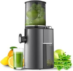 an image of a juicer that is full of fruit and vegetables