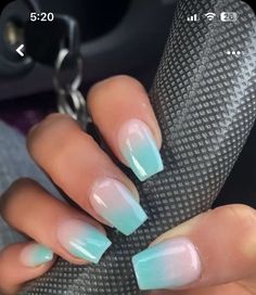 Teal Fade Nails, Nails Acrylic For The Beach, Nail Ideas For Dip Powder, Cute Ombré Nails, Teal Nails Ombre, Aqua Blue Ombre Nails, Summer Nails Ombre Blue, Tiffany Blue Ombre Nails, Turquoise Ombré Nails