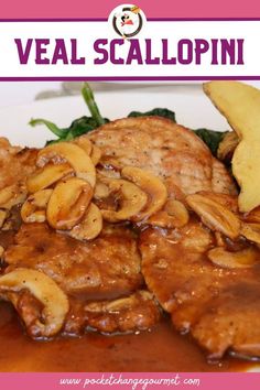 an image of Veal Scallopini with mushrooms on a plate Easy Veal Recipes, Recipes With Mushrooms, Veal Milanese, Easy Mushroom Recipes, Curry Soup Recipes, Italian Salad Recipes