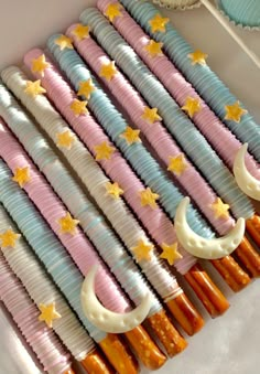 there are many different colored toothbrushes with stars on them