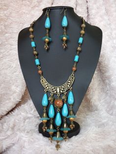 Turquoise Multi-strand Necklace For Festivals, Bohemian Hand-strung Turquoise Necklace For Festivals, Elegant Long Turquoise Necklace, Adjustable, Bohemian Long Turquoise Necklace Hand-strung, Bohemian Hand-strung Turquoise Necklace, Turquoise Stone Jewelry, Handmade Jewel, Creative Jewelry, Turquoise Stone