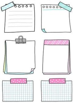 four different types of notepads with paper attached to them