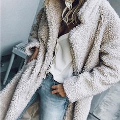 Oversized Fit Shaggy Warm Faux Fur Teddy Pea Coat Contemporary Mode Mantel, Plush Coat, Teddy Jacket, Long Sleeves Coats, Jacket Women, Outerwear Women, Fashion Fashion, Plus Clothing, Autumn Winter Fashion