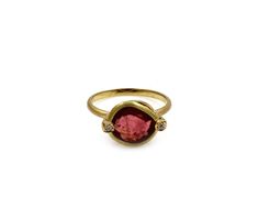 Pink Tourmaline Ring-jewelry-Cherie Dori-Sorrel Sky Gallery Fine Jewelry Yellow Gold Tourmaline Rings, Tourmaline Birthstone Ring In Yellow Gold, Yellow Gold Tourmaline Birthstone Ring, Gold Tourmaline Ring With Accent Stones, Gold Tourmaline Ring With Rose Cut Diamonds, Gold Tourmaline Rings With Gemstone Accents, Gold Tourmaline Rings, Gold Rings With Tourmaline Gemstone Accents, Tourmaline Jewelry In Yellow Gold With Rose Cut Diamonds