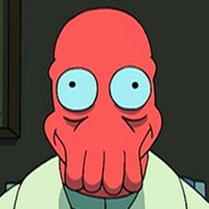 a cartoon character with blue eyes and an octopus like face