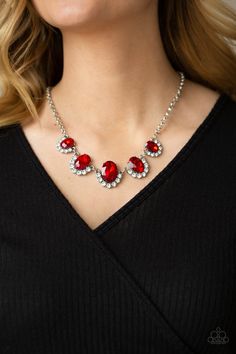 The Queen Demands It - Red Rhinestone Necklace - Paparazzi Cheap Red Formal Necklaces, Cheap Fun Red Necklaces, Paparazzi Jewelry Images, Red Gems, Nickel Free Jewelry, Red Necklace, Paparazzi Accessories, White Rhinestone, Red Rhinestone