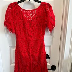 Up For Sale Is A Nwt Red Lace Dress, In Size Xs. Pearson Dress. Red Lace Knee-length Mini Dress, Red Lace Mini Dress For Spring, Red Short-sleeved Lace Dress, Red Lace Dress, Lulu Dresses, Red Lace, Dresses Xs, Red Dress, Lace Dress