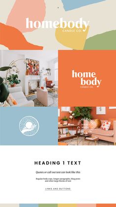 a brochure with the words home body on it and an image of a living room