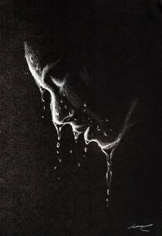 a black and white drawing of water dripping from a faucet in the dark