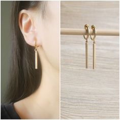 Gold dangle bar hoop clip on earrings, metal is gold plated over brass. Details :- **Gold bar charm size is 25mm x 2mm. **Hoop clip on size is 11mm(inner diameter) and 13mm(outer diameter). **Earrings length is 39mm, width is 2mm. **Weight is 1.33g (2.66g per pair). ♥ ♥ Hoop clip on - are comfortable to wear and will not drop off easily, and they look like pierced ear earrings. ♥ ♥ These earrings will be packed into a metallic polybag. ♥ ♥ Pls convo us if you have any queries. ♥ ♥ Thank you so m Minimalist Hoop Clip-on Earrings, Gold Minimalist Clip-on Earrings For Everyday, Minimalist Gold Clip-on Earrings For Everyday, Minimalist Brass Huggie Earrings, Minimalist Gold Drop Clip-on Earrings, Everyday Minimalist Gold Clip-on Earrings, Nickel-free Minimalist Drop Clip-on Earrings, Minimalist Nickel-free Drop Clip-on Earrings, Gold Dangle Hoop Earrings Minimalist Style