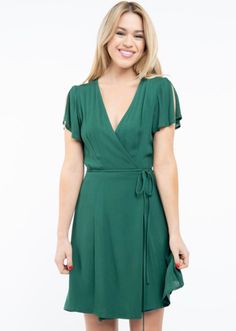 Sweet Celebrations Emerald Green Wrap Dress (More Colors) Wrap Dress Outfit Winter, Sam Lee, Soul Aesthetic, Emerald Dress, Different Types Of Dresses, Gauzy Dress, Green Wrap Dress, Emerald Green Dress, Recruitment Outfits