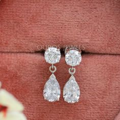 [Round And Pear Shape Drop Diamond Earrings]-[Ouros Jewels] Platinum Metal, Diamond Drops, Diamond Drop Earrings, Pear Cut, Lab Diamonds, Handmade Crafts, Lab Grown, Lab Grown Diamonds, Round Cut