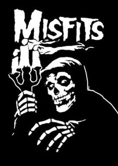 a black and white image of a skeleton holding a knife with the words misffs on it