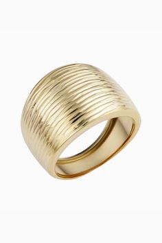 Make a shining statement with our substantial Dinner Party Ring. This domed cigar band piece is etched with a beautiful design that will be the talk of the evening. Metal: 14 Karat Yellow Gold Weight: 3.2 Grams Origin:  Crafted in Arezzo, Italy Luxury Wide Band Jewelry With Decorative Band, Luxury Gold Bands With Polished Finish, Luxury Dome Ring With Shiny Finish For Anniversary, Gold Polished Dome Ring For Formal Occasions, Luxury Shiny Dome Ring For Anniversary, Formal Gold Dome Ring With Shiny Finish, Gold Dome Ring With Shiny Finish For Formal Occasions, Elegant Wide Band Engraved Ring Stamped 14k, Elegant Engraved 14k Wide Band Ring