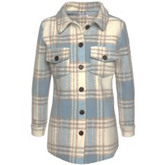 Upgrade your casual wardrobe with the LASCANA Women's Plaid Shirt Jacket, a stylish button-up piece that combines the comfort of a shirt with the warmth of lightweight outerwear. Perfect for layering, this plaid jacket features a relaxed fit and classic button-front design, making it easy to wear over tees, sweaters, or dresses. Crafted from high-quality, soft fabric, it’s ideal for transitional weather, offering a cozy yet breathable feel. With its versatile plaid pattern and effortless style, Plaid Collared Shacket With Snap Buttons, Collared Plaid Shacket With Snap Buttons, Plaid Collared Outerwear With Buttoned Pockets, Blue Collared Shacket With Buttons, Blue Collared Shacket, Blue Collared Shacket With Buttoned Pockets, Blue Shacket With Buttoned Pockets For Fall, Womens Tailored Suit, Tailored Suits