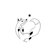 a black and white drawing of two dogs with stars in the sky behind them on a white background