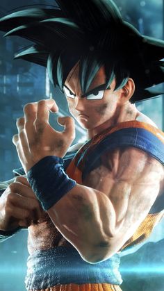 the character from dragon ball is holding his fist up