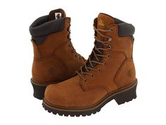 Chippewa 55026 - Men's Work Boots : Brown : These boot's bark is as tough as it's hide. A very durable logger boot from Chippewa that's bound to win you over. Features an 8 heavy duty logger with thick padded collars for overall comfort. Contrast stitched detail. Goodyear PVC storm welt construction. High abrasion nylon lining with a convenient removable orthotic insert. Flexwelt insole. Chippewa IQ rubber outsole with aggressive tread pattern for ensuring high surface contact. ASTM F2413-05 Ste Logger Boots, Work Boots Men, Boots Brown, Contrast Stitch, Work Boots, Brown Boots, Product Reviews, To Win, Combat Boots