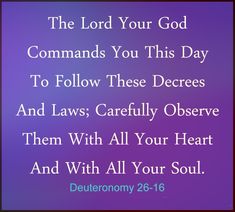 the lord your god commands you this day to follow these degreess and laws carefully observe them with all your heart and with all your soul