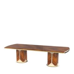 a wooden table with two pedestals on each side