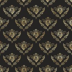 a black and gold wallpaper with an ornate design